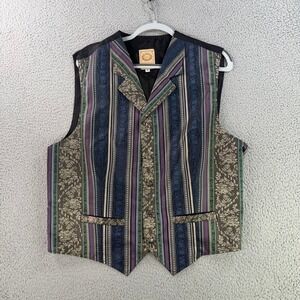 Wah Maker Vest Mens XL Multicolor Floral Striped Brocade Western Victorian Cinch